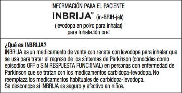 Captura de pantalla de la Información de prescripción de INBRIJA